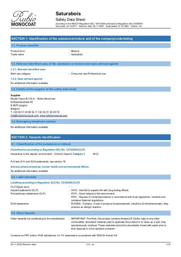 MSDS Saturabois - Switzerland - EN