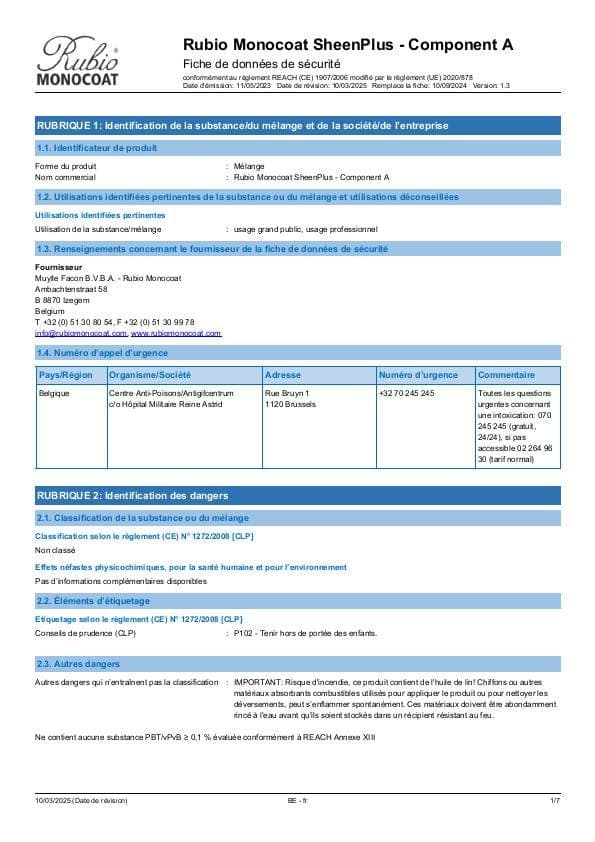 MSDS SheenPlus Comp. A - Belgium - FR