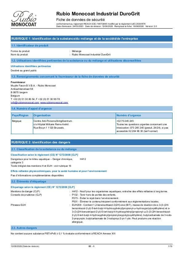 MSDS DuroGrit Industrial Industrial - Belgium - FR