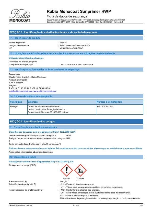 MSDS Sunprimer HWP - Portugal - PT