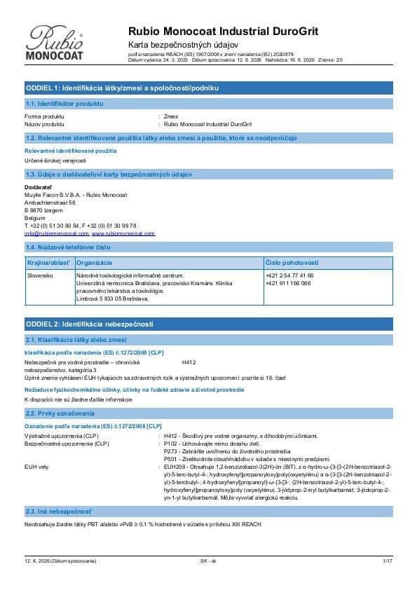 MSDS DuroGrit Industrial Industrial - Slovakia - SK