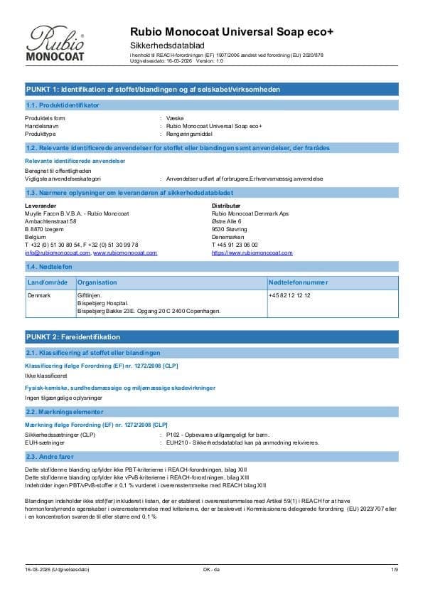 MSDS Universal Soap Eco+ - Denmark - DA