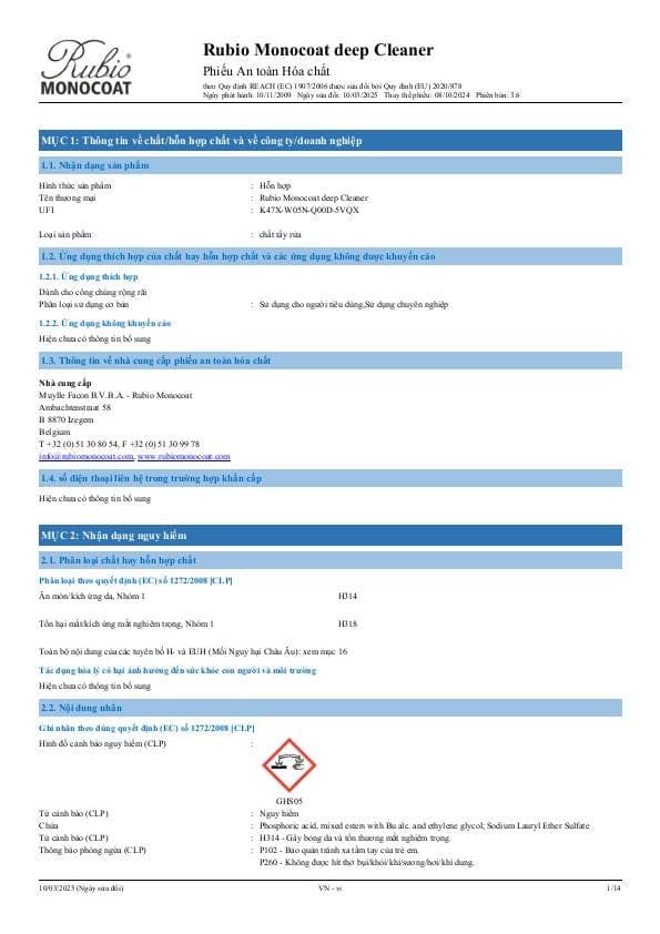 MSDS Deep Cleaner - Vietnam - VI