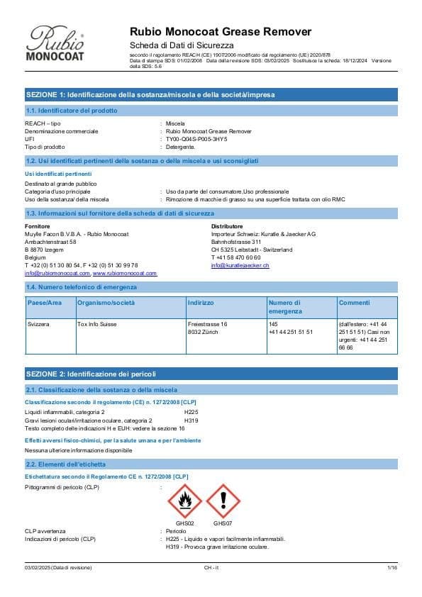 MSDS Grease Remover - Switzerland - IT