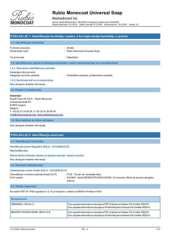 MSDS Universal Soap - Serbia - SR