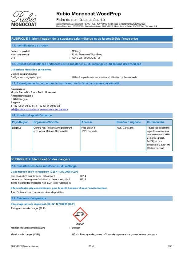 MSDS WoodPrep - Belgium - FR