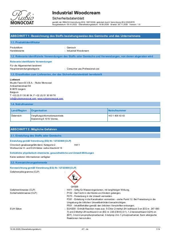 MSDS Industrial WoodCream Industrial - Austria - DE