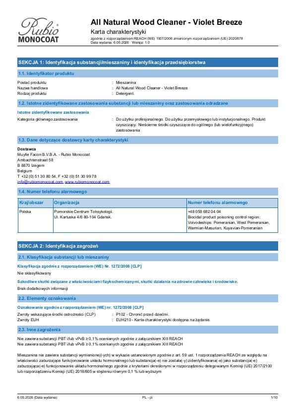 MSDS All Natural Wood Cleaner - Poland - PL