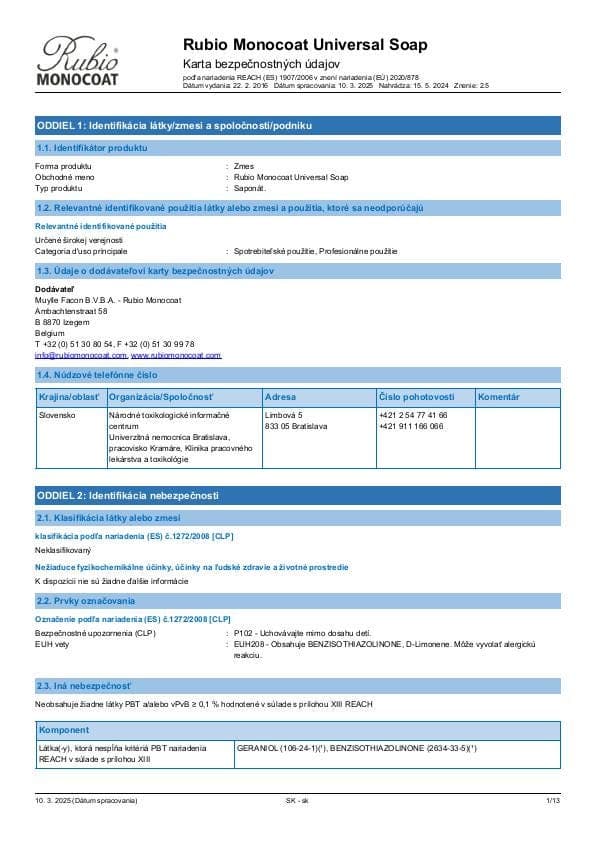 MSDS Universal Soap - Slovakia - SK