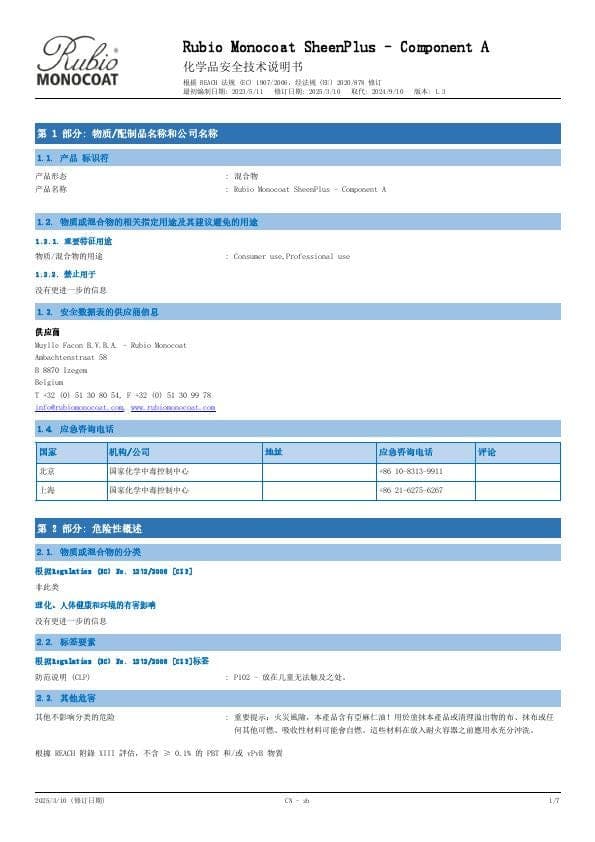 MSDS SheenPlus Comp. A - China - ZH