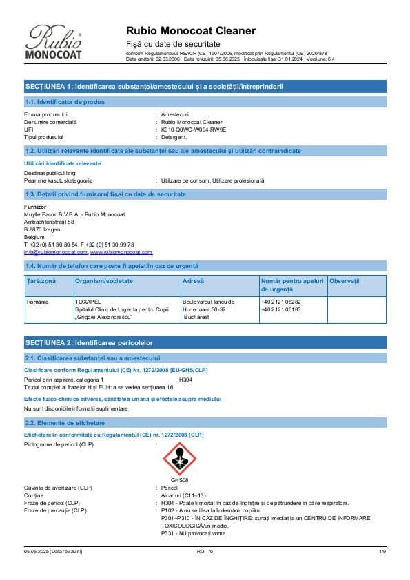 MSDS Cleaner - Romania - RO