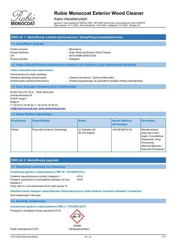 MSDS Exterior Wood Cleaner - Poland - PL