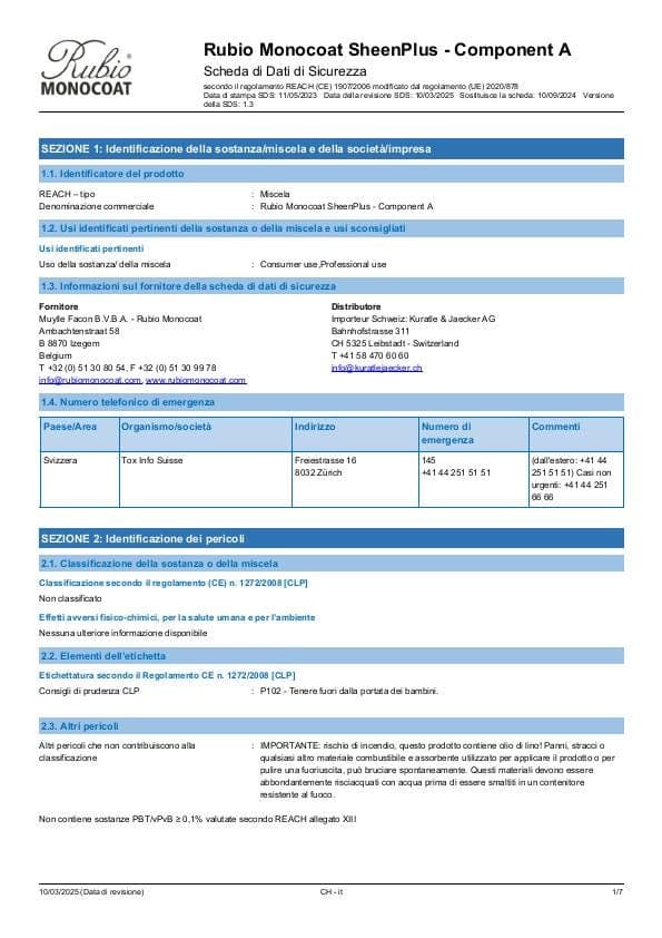 MSDS SheenPlus Comp. A - Switzerland - IT