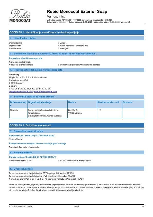 MSDS Exterior Soap - Slovenia - SL