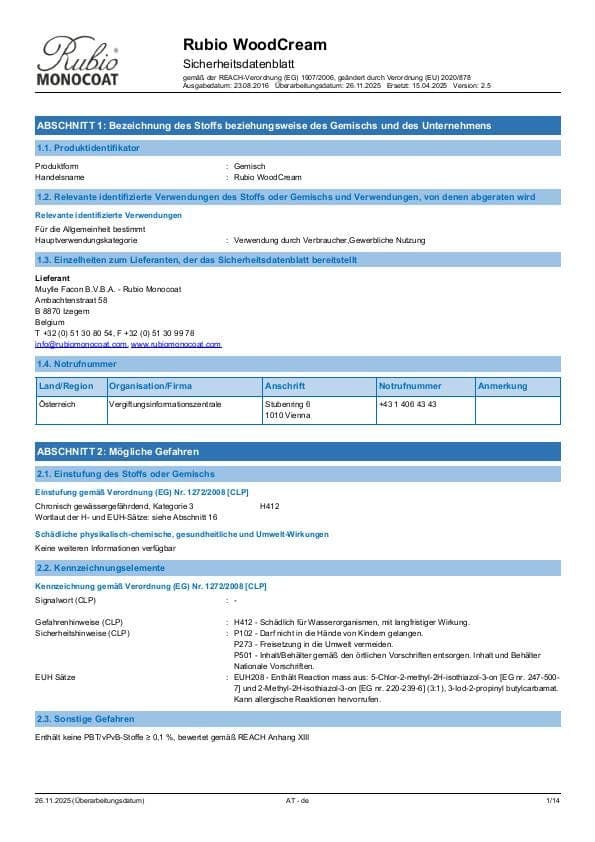 MSDS WoodCream - Austria - DE