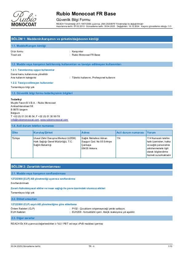MSDS FR Base - Turkey - TR