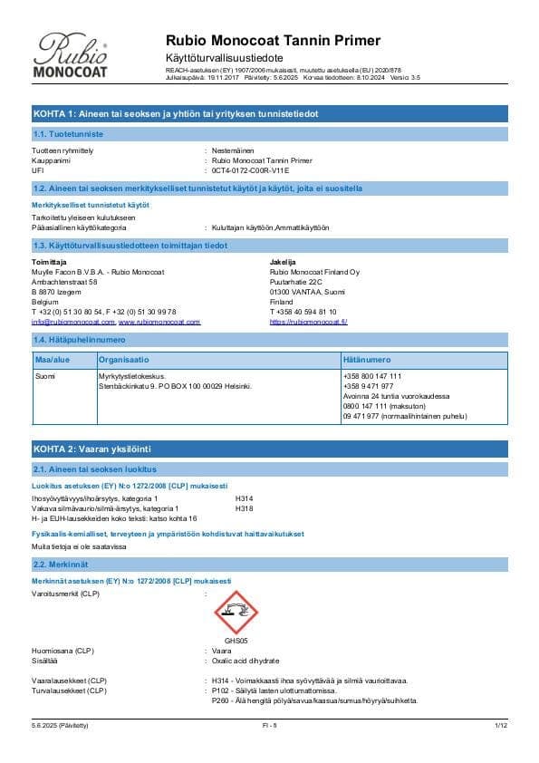 MSDS Tannin Primer - Finland - FI