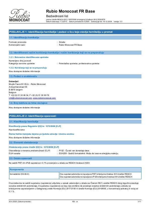 MSDS FR Base - Serbia - SR