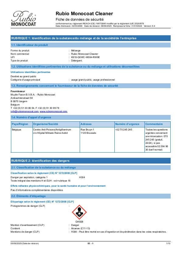 MSDS Cleaner - Belgium - FR