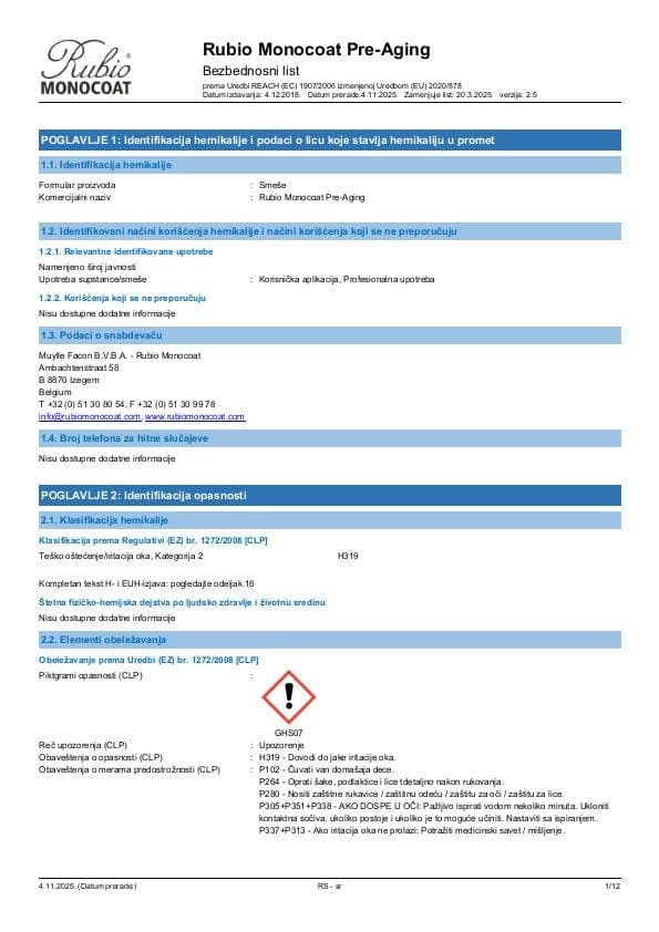 MSDS Pre-Aging - Serbia - SR