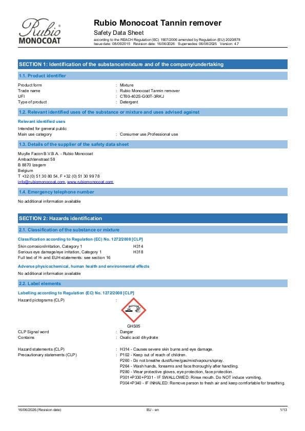 MSDS Tannin Remover - EU - EN