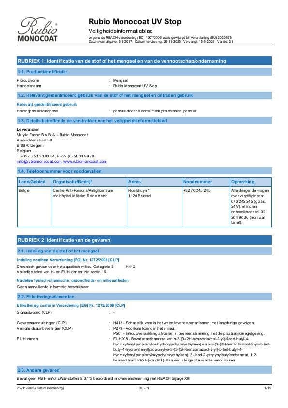 MSDS UV Stop - Belgium - NL