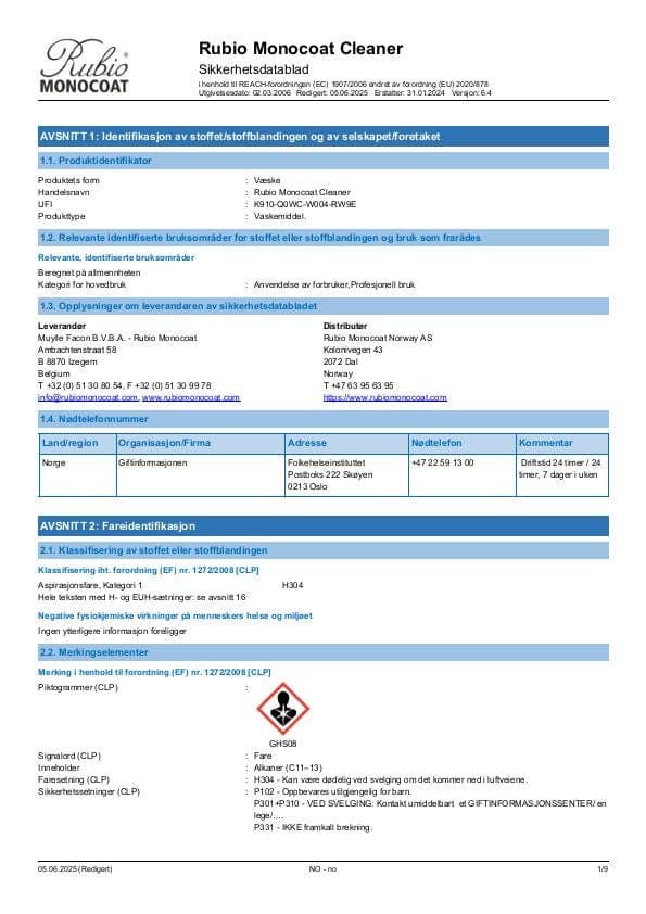 MSDS Cleaner - Norway - NO