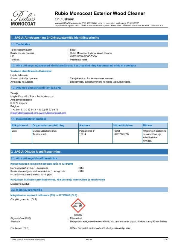 MSDS Exterior Wood Cleaner - Estonia - ET