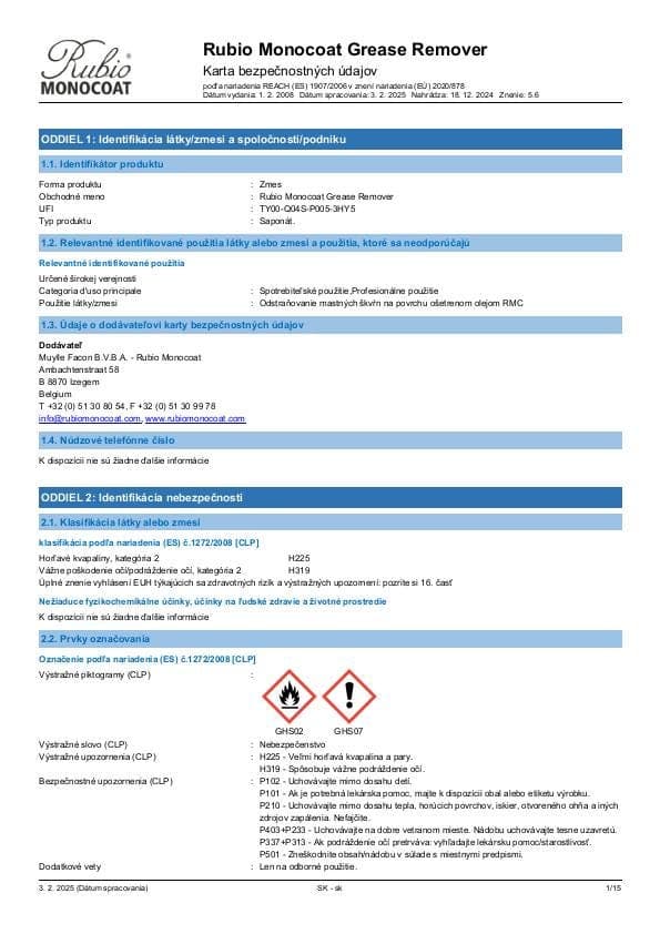 MSDS Grease Remover - Slovakia - SK