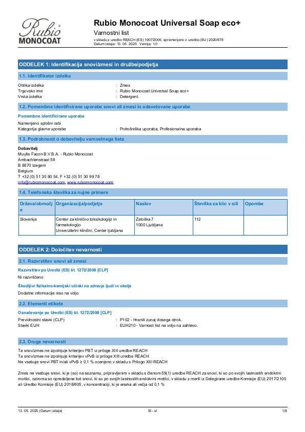 MSDS Universal Soap Eco+ - Slovenia - SL