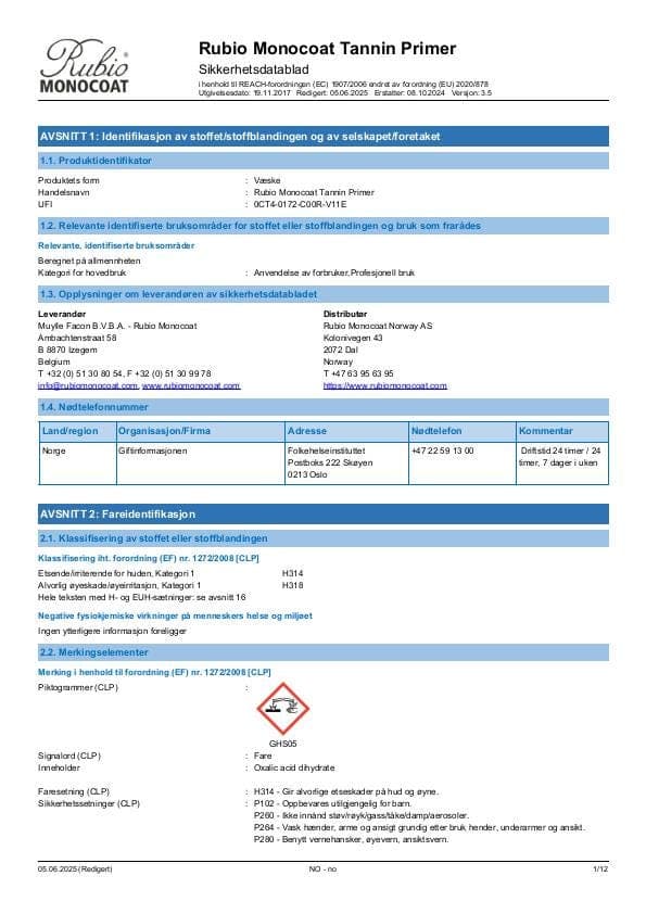 MSDS Tannin Primer - Norway - NO
