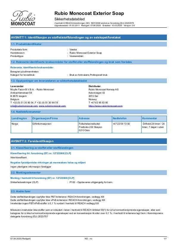 MSDS Exterior Soap - Norway - NO