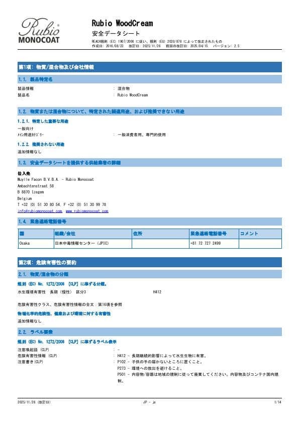 MSDS WoodCream - Japan - JA
