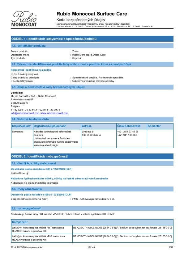 MSDS Surface Care - Slovakia - SK