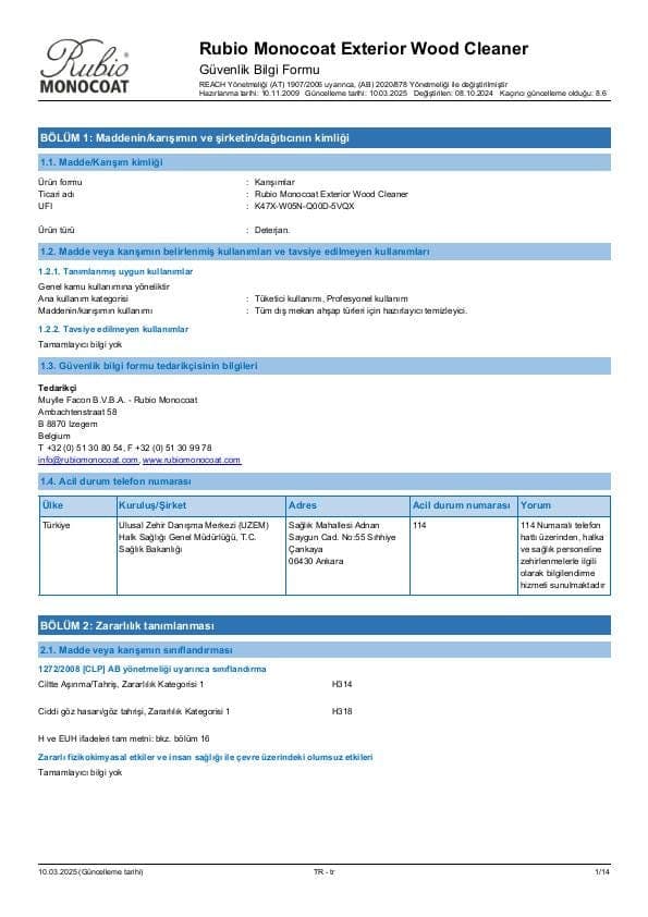 MSDS Exterior Wood Cleaner - Turkey - TR