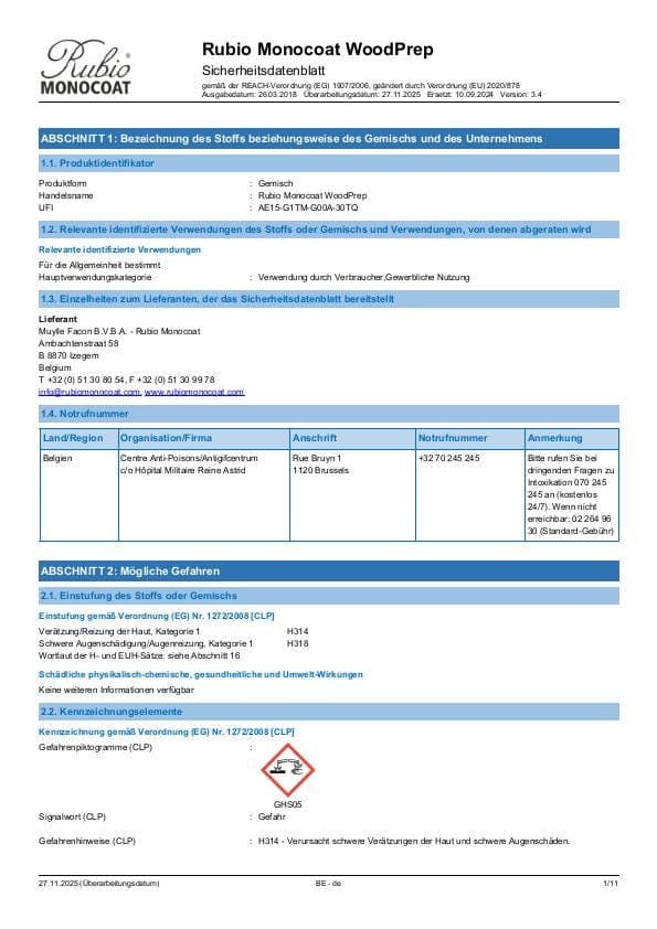 MSDS WoodPrep - Belgium - DE