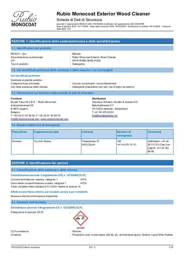 MSDS Exterior Wood Cleaner - Switzerland - IT