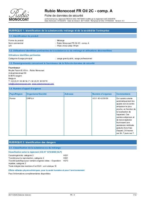 MSDS FR Oil 2C Comp. A - France - FR