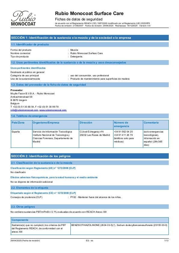 MSDS Surface Care - Spain - ES