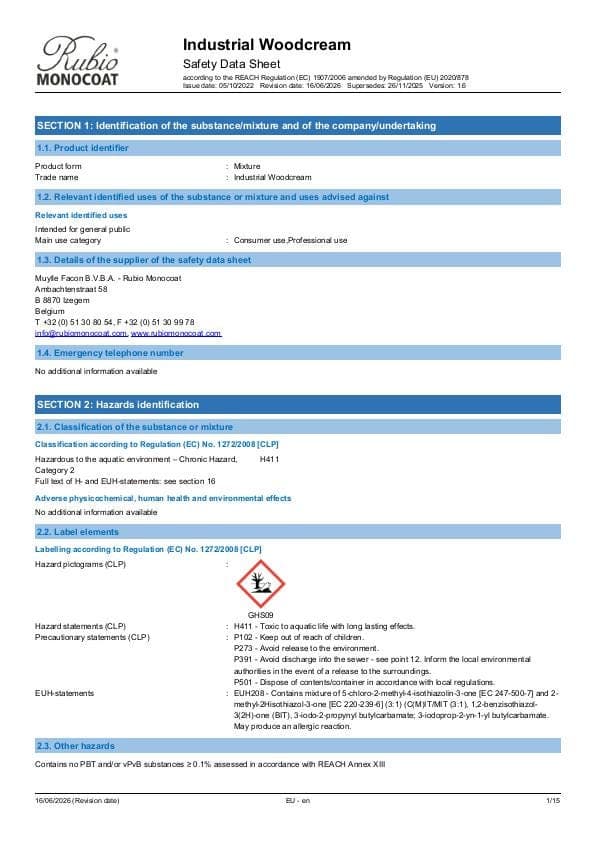MSDS Industrial WoodCream Industrial - EU - EN