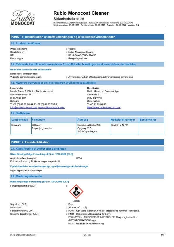 MSDS Cleaner - Denmark - DA
