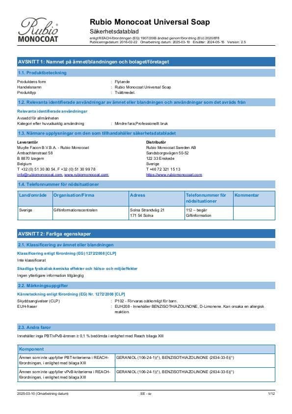 MSDS Universal Soap - Sweden - SV