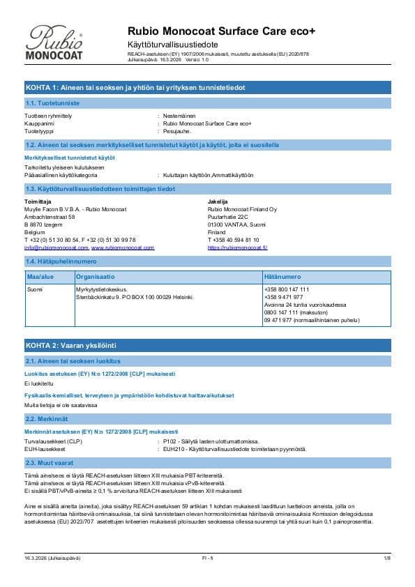 MSDS Surface Care Eco+ - Finland - FI