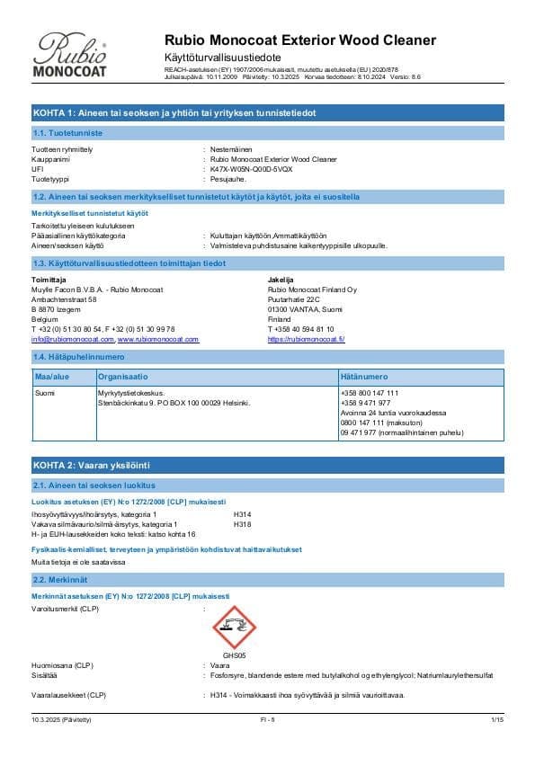 MSDS Exterior Wood Cleaner - Finland - FI