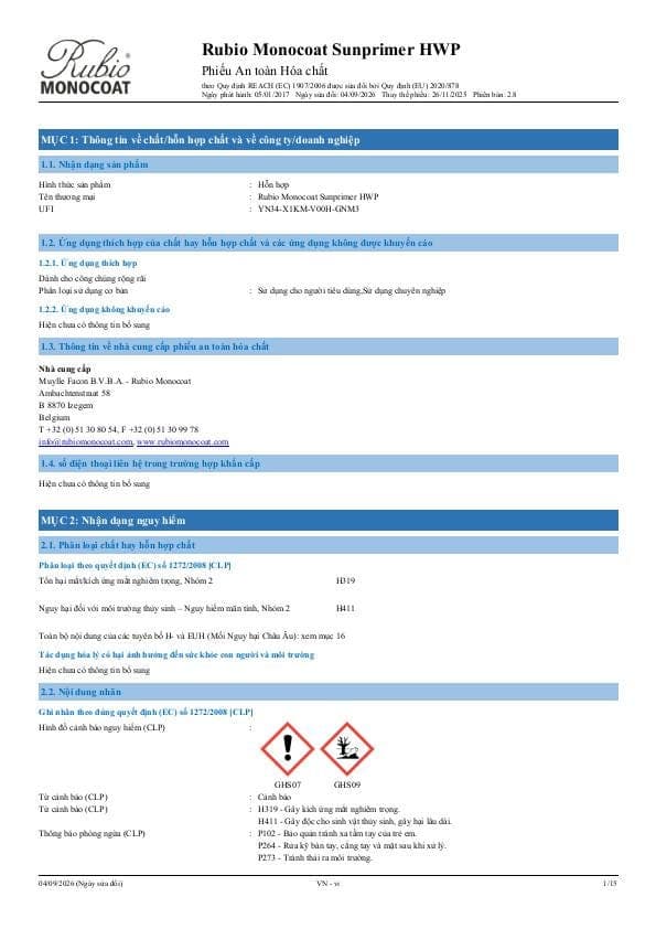 MSDS Sunprimer HWP - Vietnam - VI