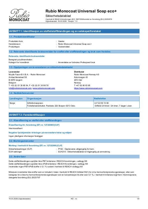 MSDS Universal Soap Eco+ - Norway - NO