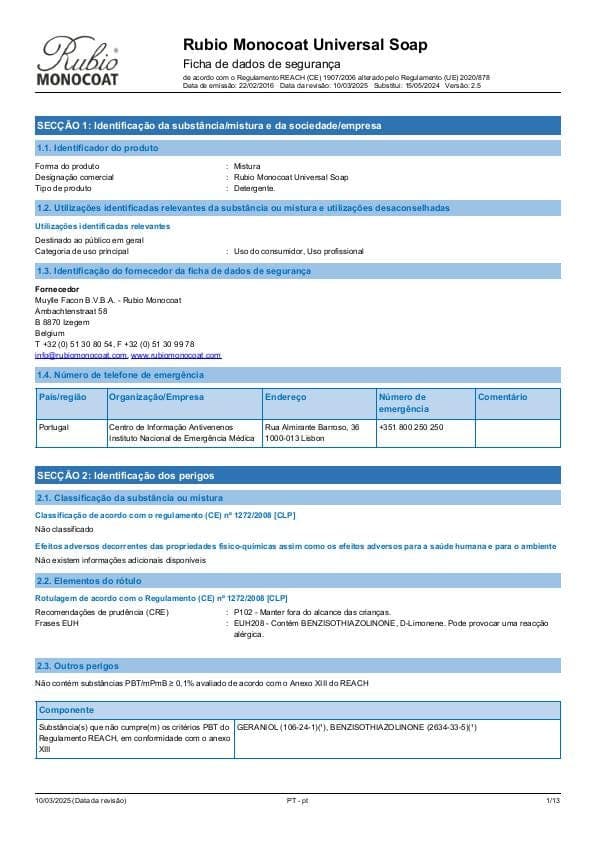 MSDS Universal Soap - Portugal - PT