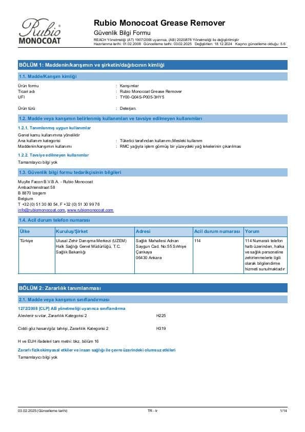 MSDS Grease Remover - Turkey - TR