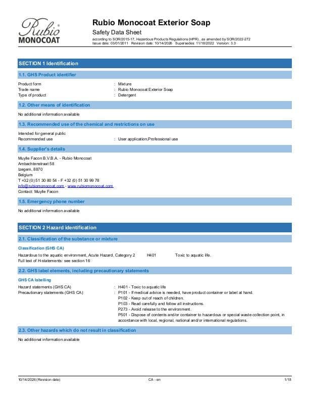 MSDS Exterior Soap - Canada - EN