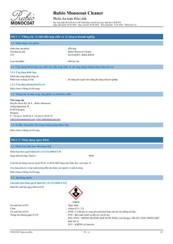 MSDS Cleaner - Vietnam - VI
